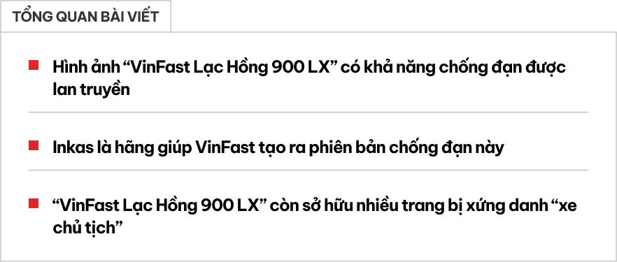 Chiếc xe VinFast Lạc Hồng 900 LX với dấu vết chống đạn
