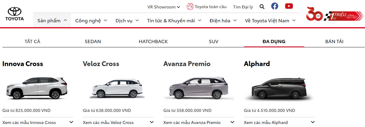 Toyota Innova không còn xuất hiện trên website
