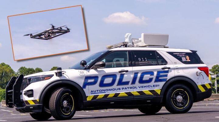 Mẫu xe tuần tra tự lái của dự án PUG Mẫu xe tuần tra tự lái tích hợp drone