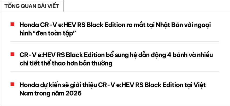 Honda CR-V e:HEV RS Black Edition lần đầu lộ diện Honda CR-V e:HEV RS Black Edition tại Nhật Bản
