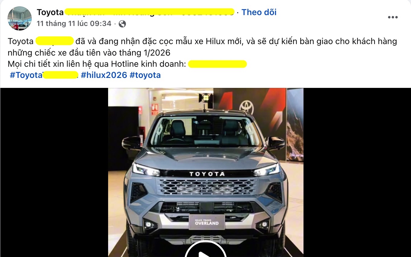 Thông tin nhận cọc Toyota Hilux thế hệ mới Thông tin nhận cọc Toyota Hilux đời mới