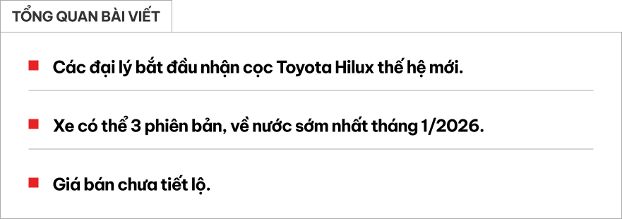 Toyota Hilux 2026 nhận cọc tại Việt Nam: Đại lý báo 3 phiên bản, giá sẽ đắt hơn, về trước Tết cạnh tranh Ranger- Ảnh 1. Toyota Hilux 2026 nhận cọc tại Việt Nam