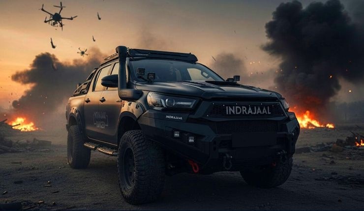 Toyota Hilux 4x4 nâng cấp thành xe tuần tra chống drone di động Xe Toyota Hilux chống drone tại Ấn Độ